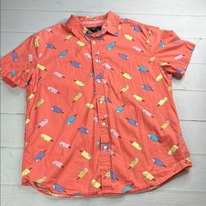 21 Men Casual Button Down Short Sleeve Shirt Vibrant Popsicle Design Size Large